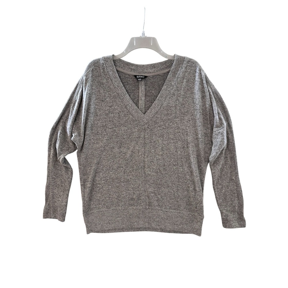 Buffalo‎ David Bitton V Neck Sweater Womens M Gray Soft Knit Casual Comfort
